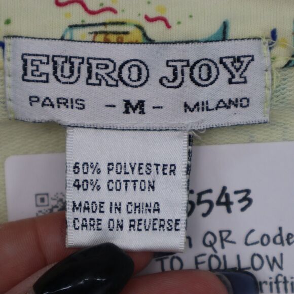 Euro Joy Shirt Womens M Ivory Long Sleeve High Neck Full Zip Print Blouse - Picture 2 of 16